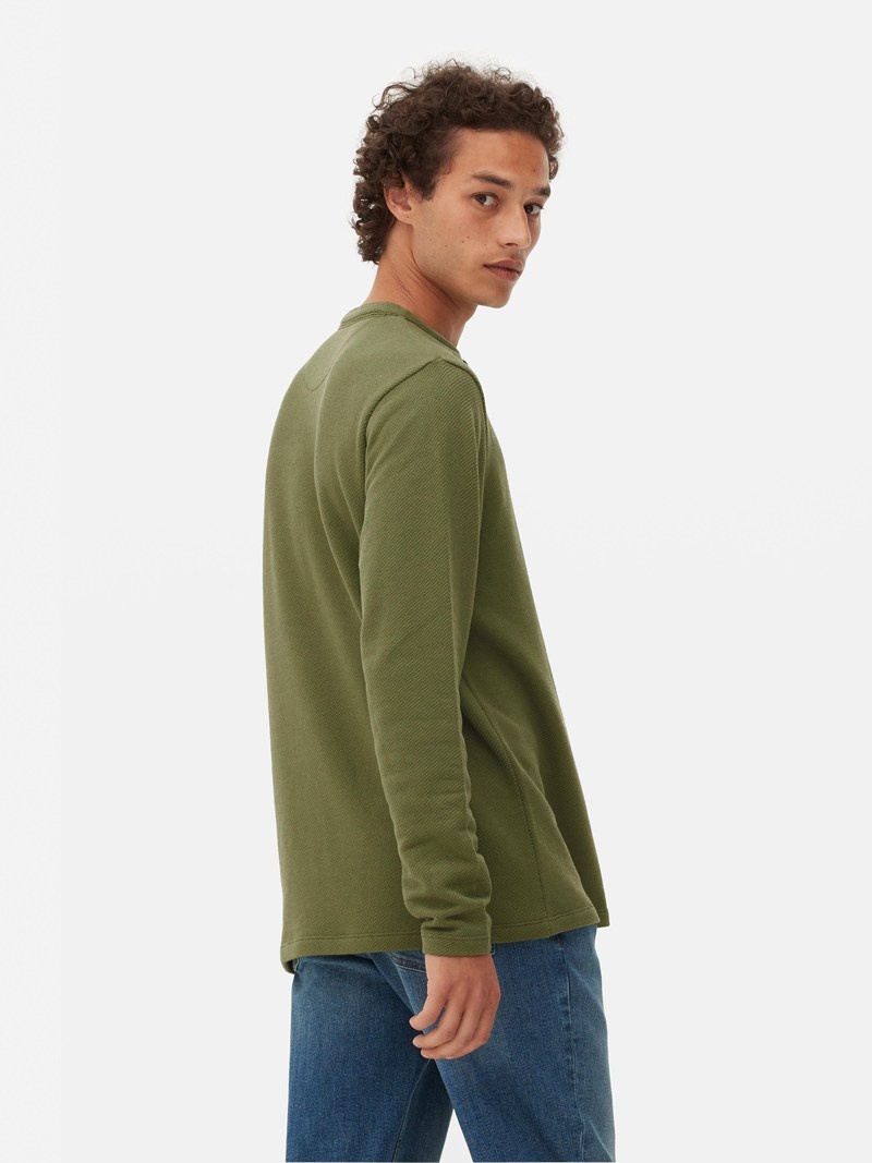 Tops Primark Textured Long Sleeve Henley Hombre Verde Oliva | 6098OZRGS