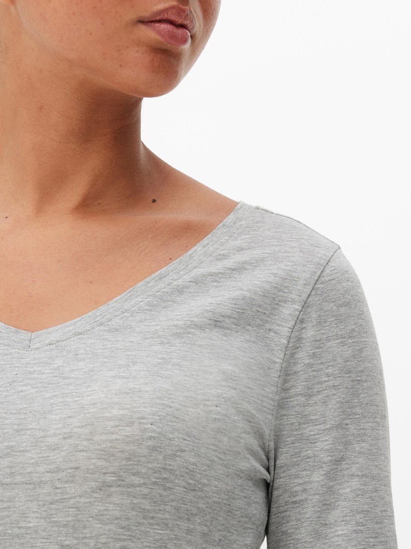 Tops Primark VNeck Long Sleeve Algodon Rich Mujer Gris | 1047ZUTPG