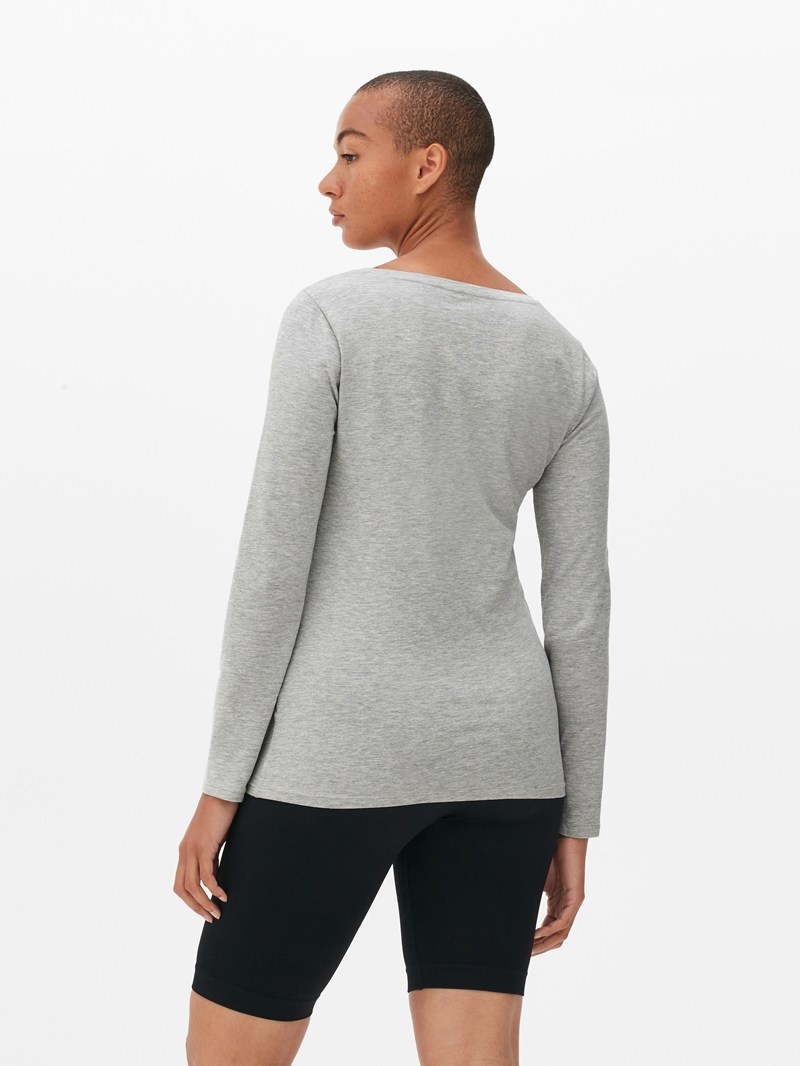 Tops Primark VNeck Long Sleeve Algodon Rich Mujer Gris | 1047ZUTPG