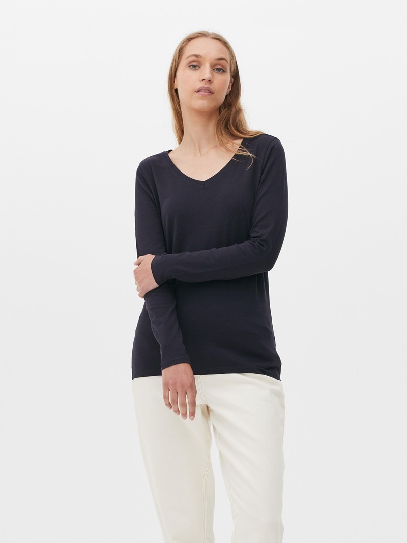 Tops Primark VNeck Long Sleeve Mujer Azul Marino | 4310AKHBC