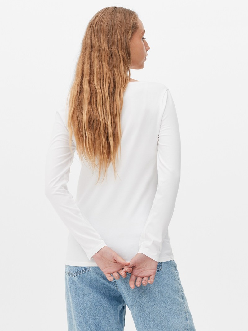 Tops Primark VNeck Long Sleeve Mujer Blancas | 5480JSBQT