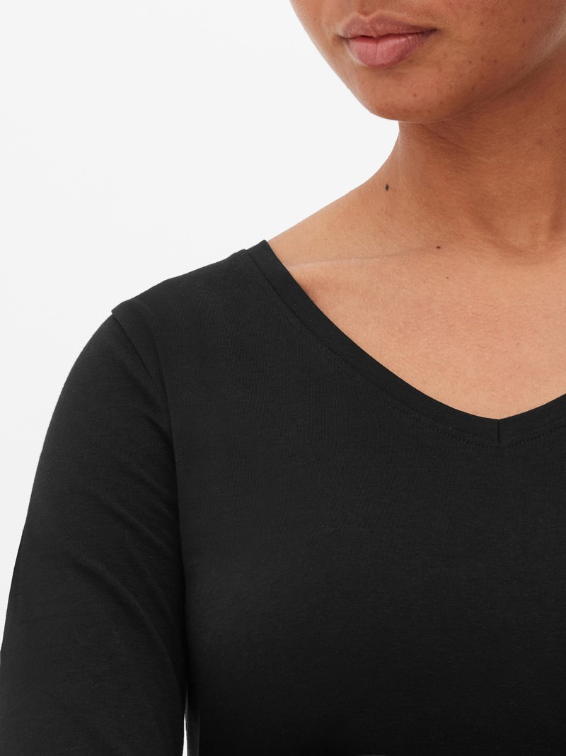 Tops Primark VNeck Long Sleeve Mujer Negras | 7819CTLEW