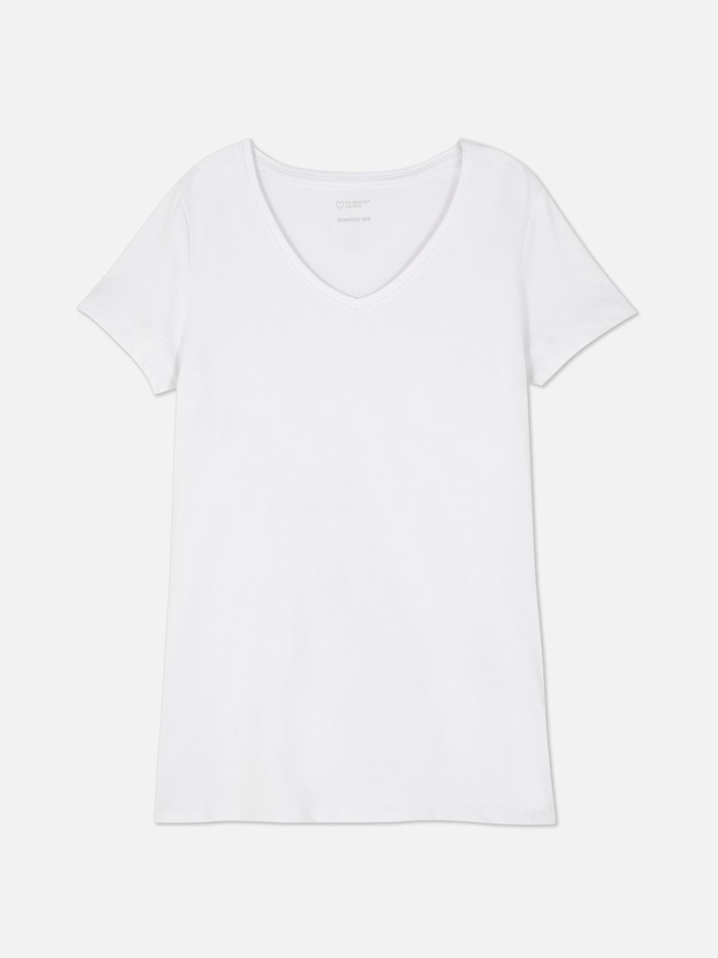 Tops Primark VNeck Stretch Mujer Blancas | 2384ANSFD