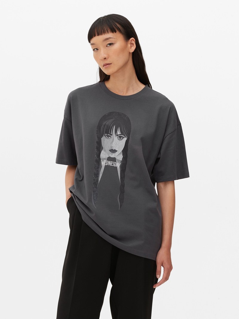 Tops Primark Wednesday Addams Estampadas Mujer Gris | 3250RVMLA