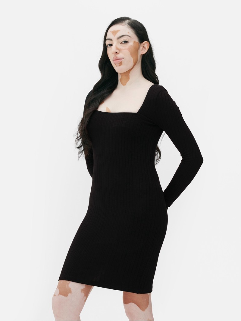 Vestido Primark Acanalado Bodycon Mini Mujer Negras | 9235BISVZ