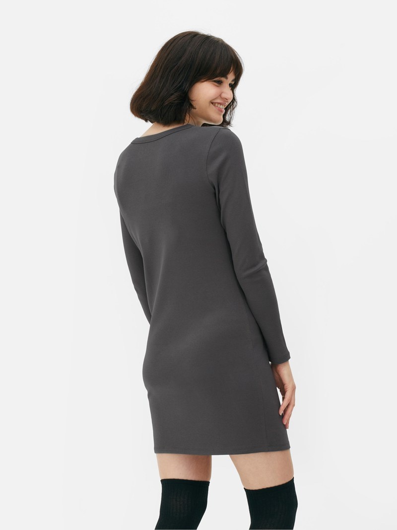 Vestido Primark Acanalado Long Sleeve Mini Mujer Gris | 1908UTKFA