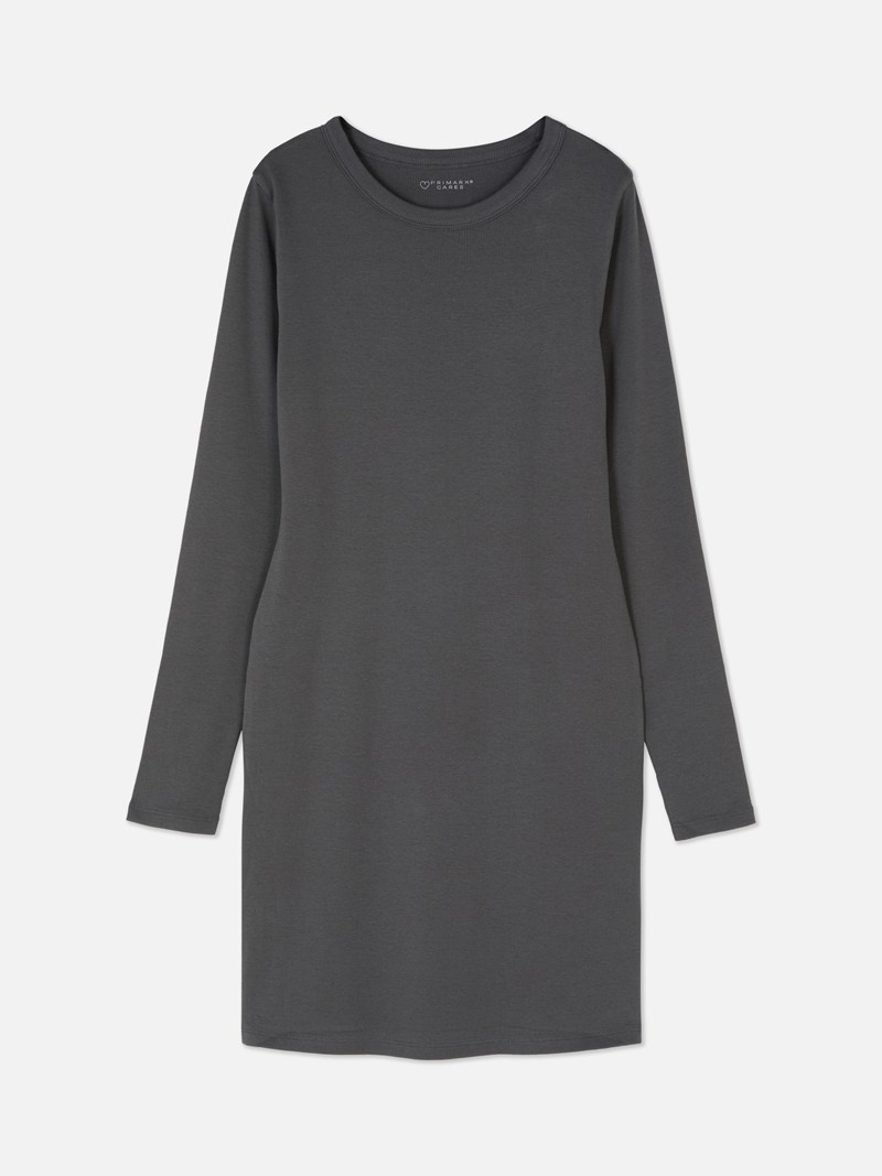 Vestido Primark Acanalado Long Sleeve Mini Mujer Gris | 1908UTKFA