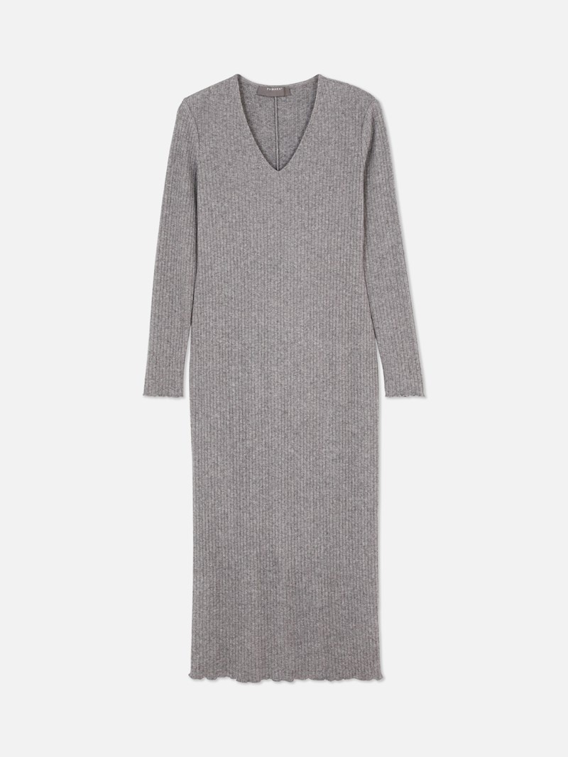 Vestido Primark Acanalado VNeck Midi Mujer Gris | 1450UDMHA