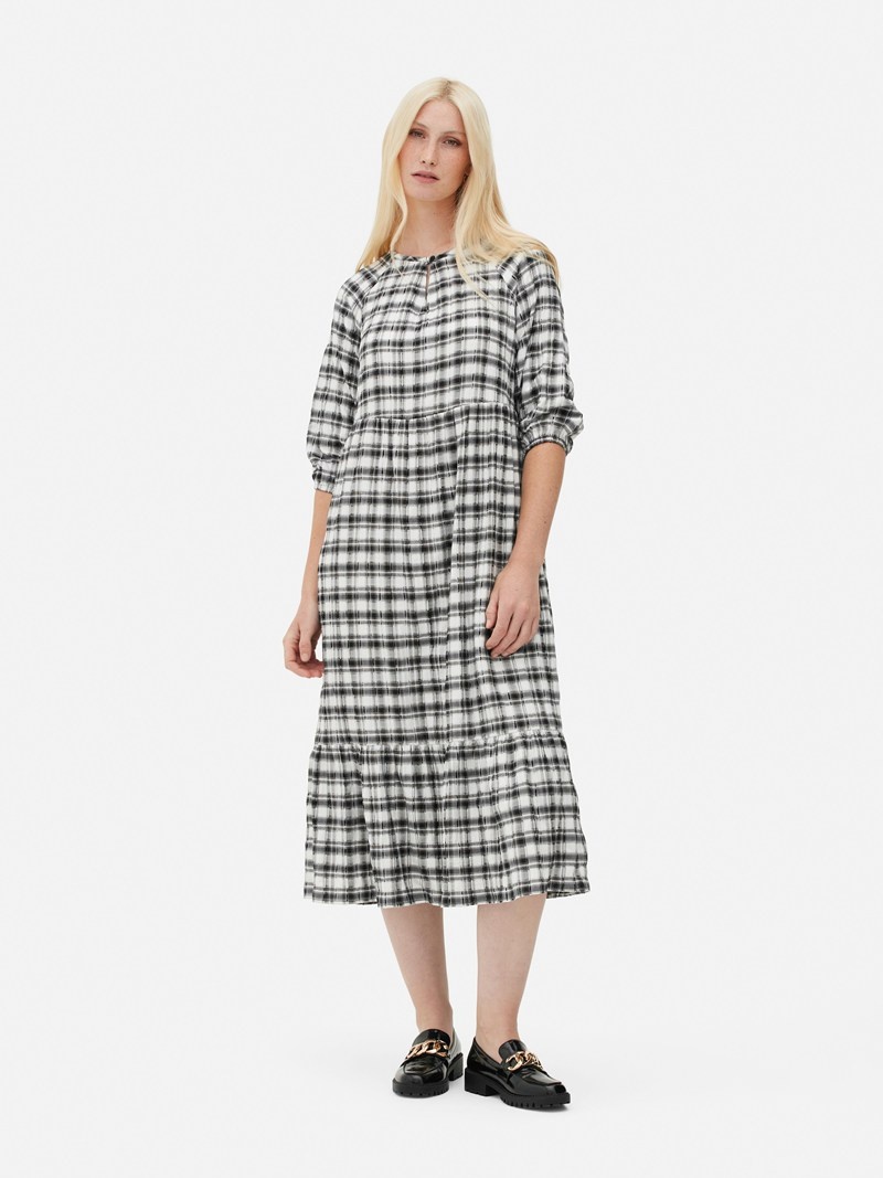 Vestido Primark Check Midi Mujer Negras | 8547DRYIB