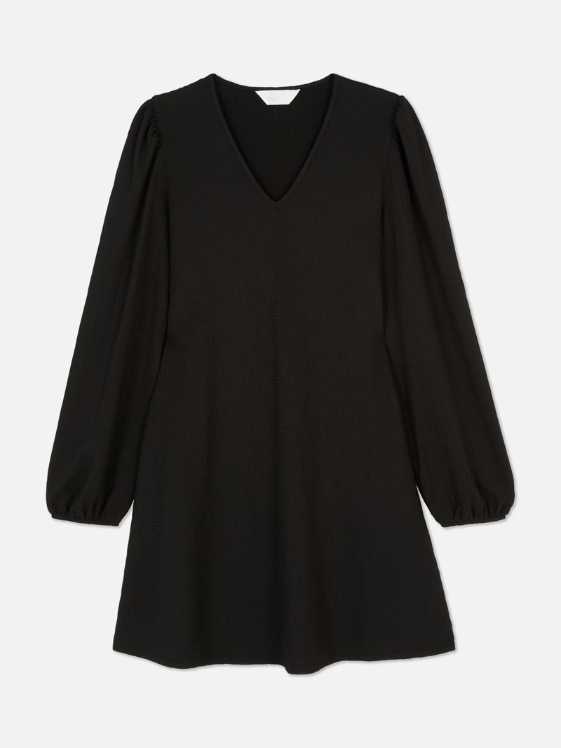 Vestido Primark Long Sleeve VNeck Mini Mujer Negras | 1302MNATP