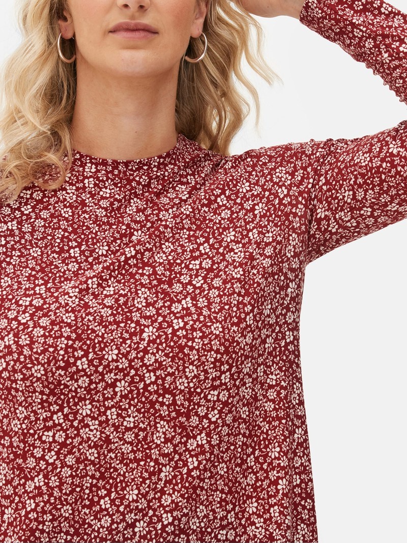 Vestido Primark Printed Long Sleeve Mini Mujer Burdeos | 9085LDAQU