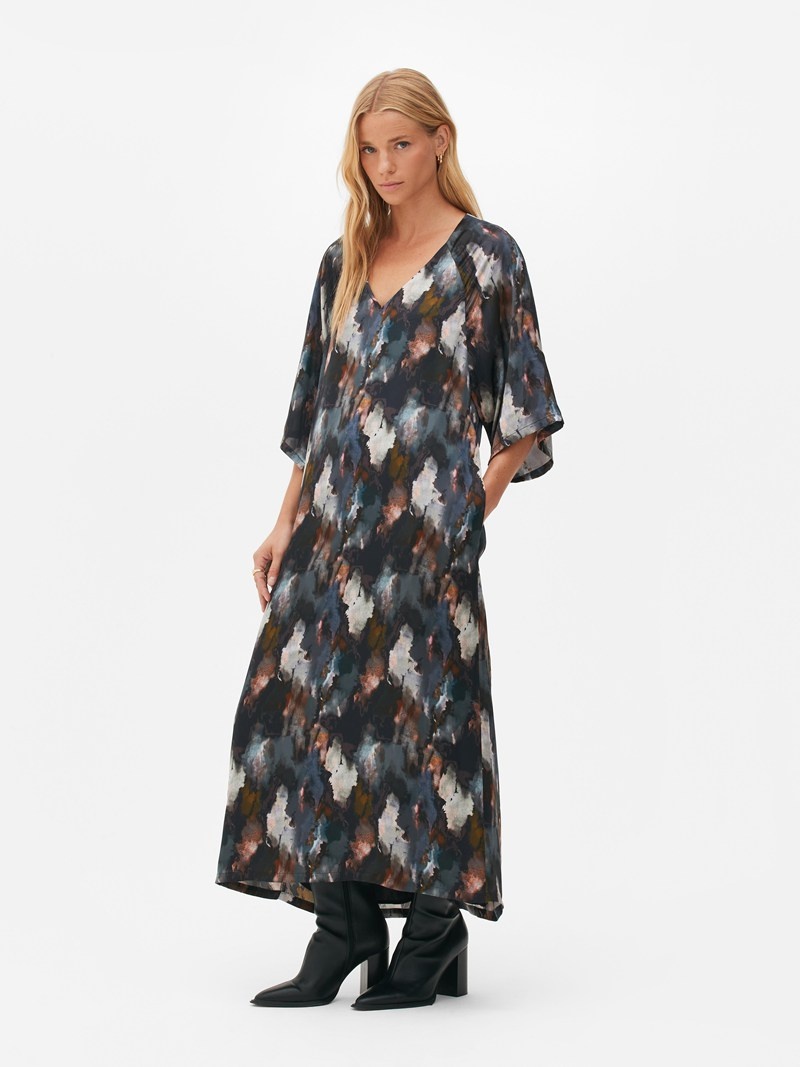 Vestido Primark The Edit Print Maxi Mujer Azul Marino | 3275DJRFW