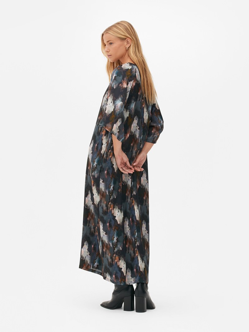 Vestido Primark The Edit Print Maxi Mujer Azul Marino | 3275DJRFW