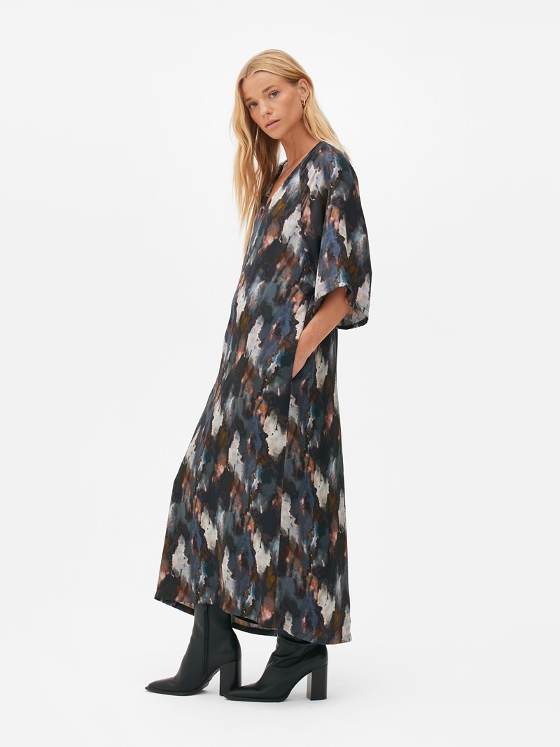 Vestido Primark The Edit Print Maxi Mujer Azul Marino | 3275DJRFW