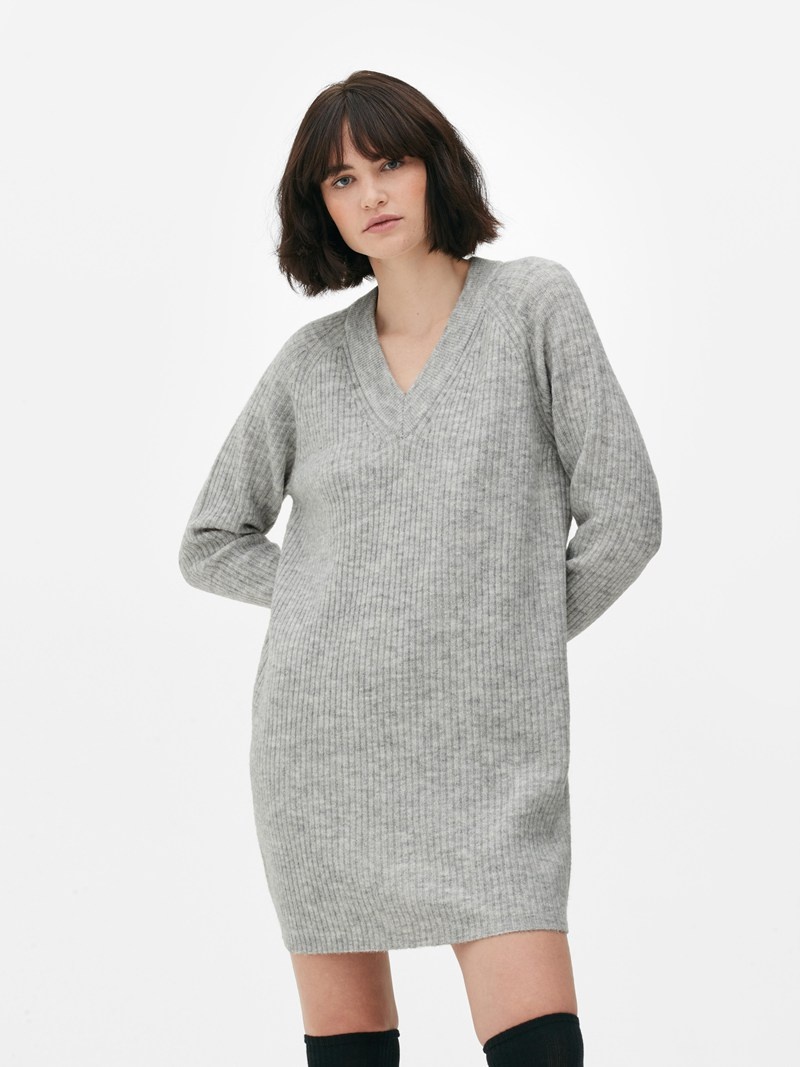 Vestido Primark VNeck Mujer Gris | 8043FQOCN