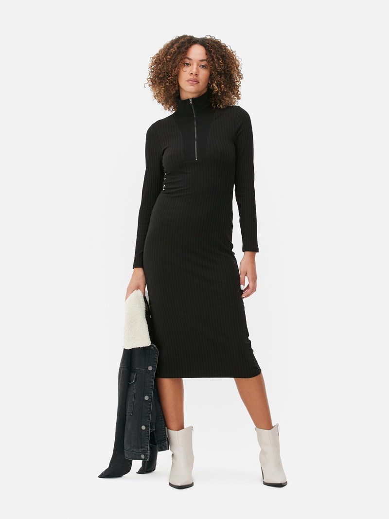 Vestido Primark Zip Collar Midi Mujer Negras | 3296SOYJW