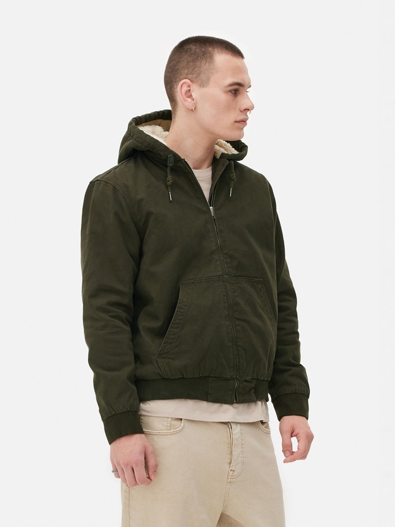 Winter Primark Fleece Forro Lona Jacket Hombre Verde Oliva | 2179WBESH