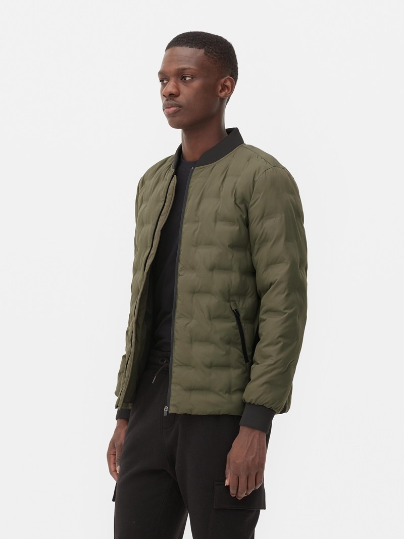 Winter Primark Geometric Acolchado Bomber Jacket Hombre Verde Oliva | 7826GETCV