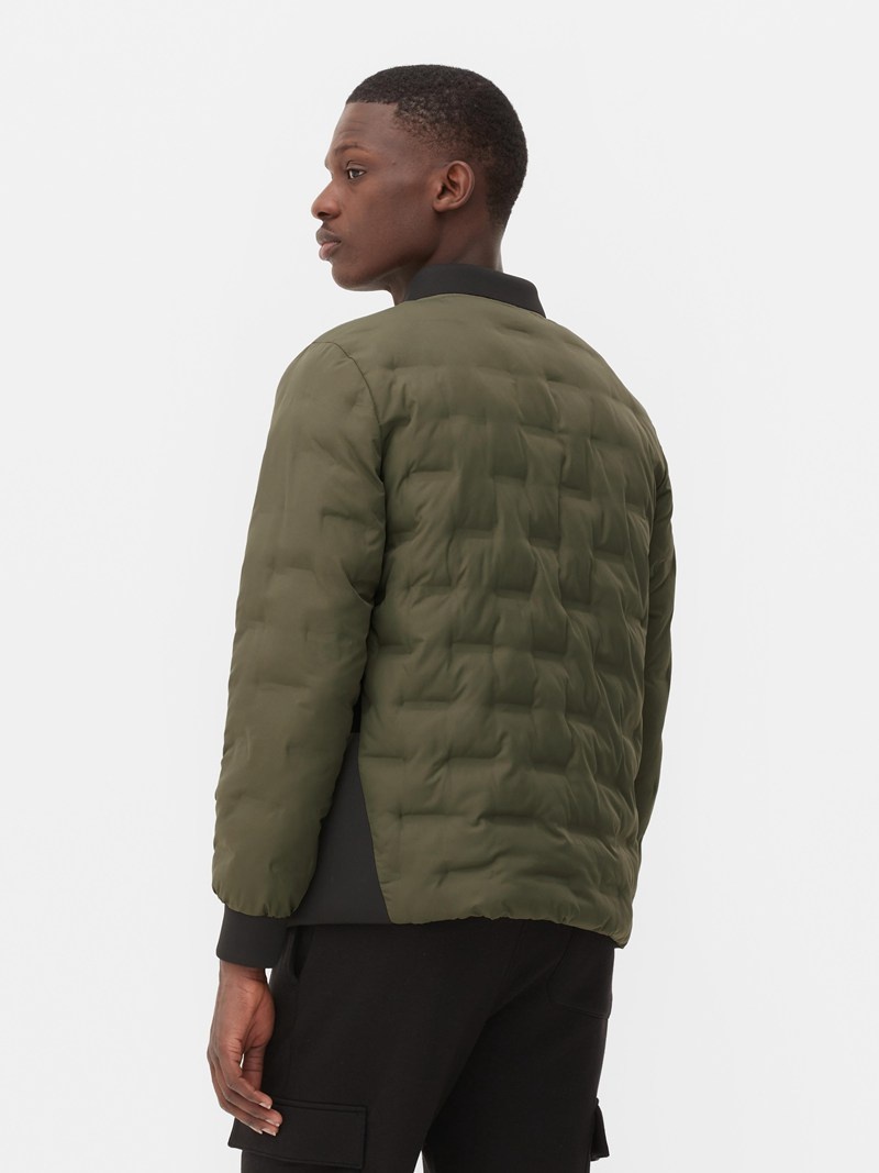 Winter Primark Geometric Acolchado Bomber Jacket Hombre Verde Oliva | 7826GETCV