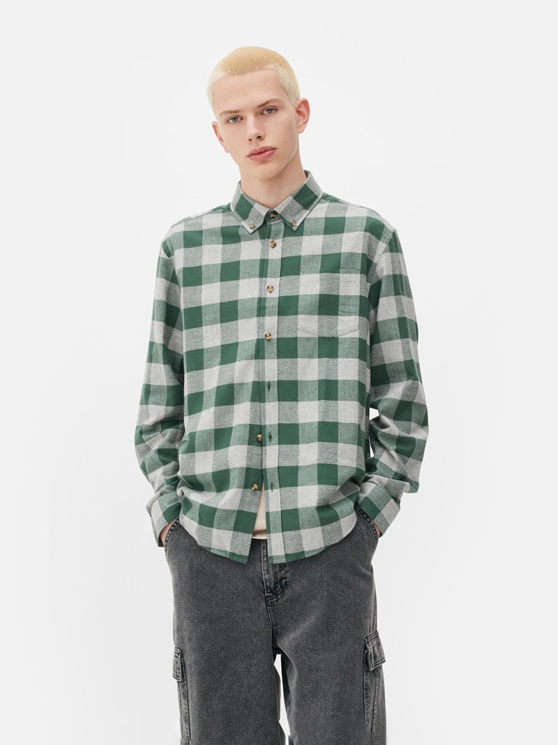 Winter Primark Long Sleeve Check Hombre Verde Oscuro | 3417UCQZA