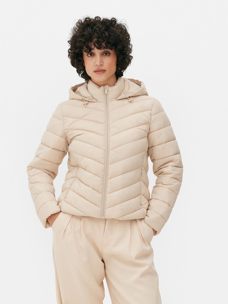 Winter Primark Super Light Encapuchado Acolchado Jacket Mujer Creme Oscuro | 5321KZLND