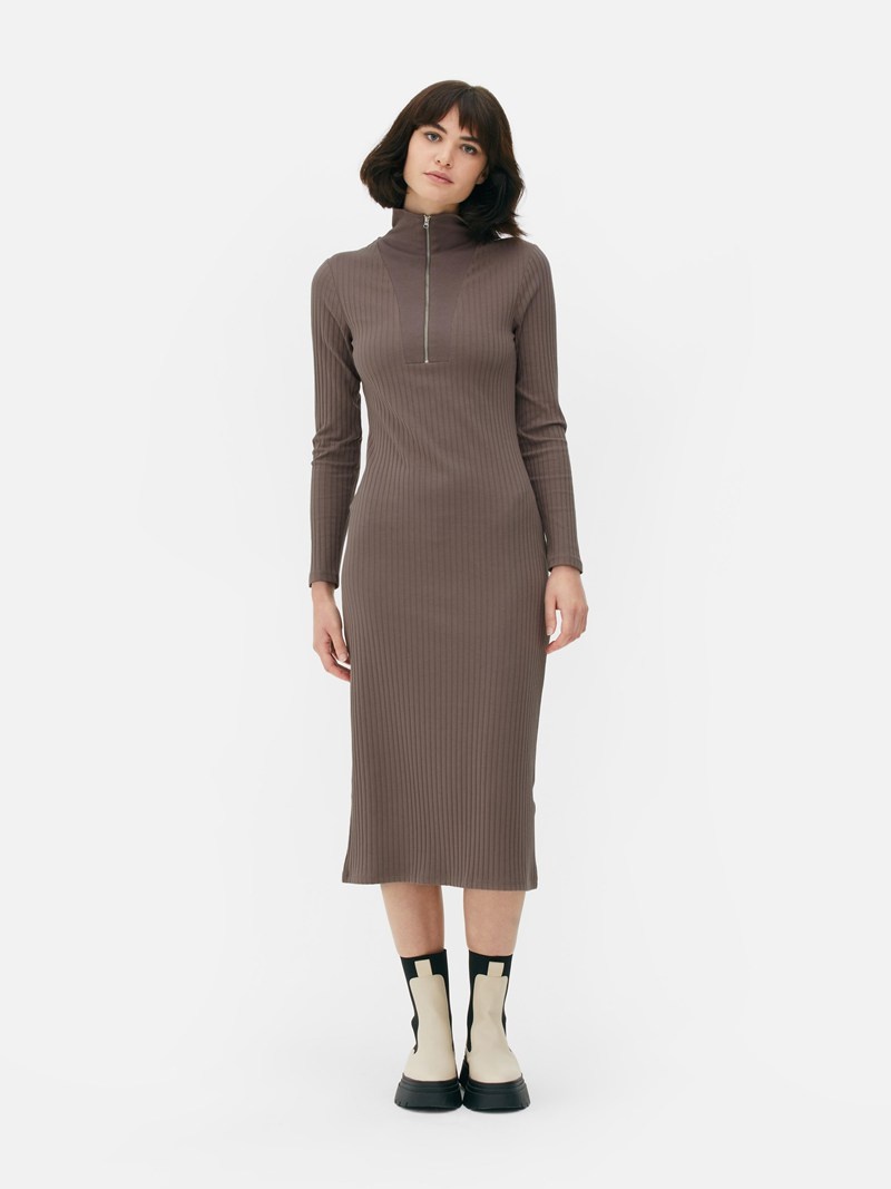 Winter Primark Zip Collar Midi Mujer Gris Marrones | 7641MELZT