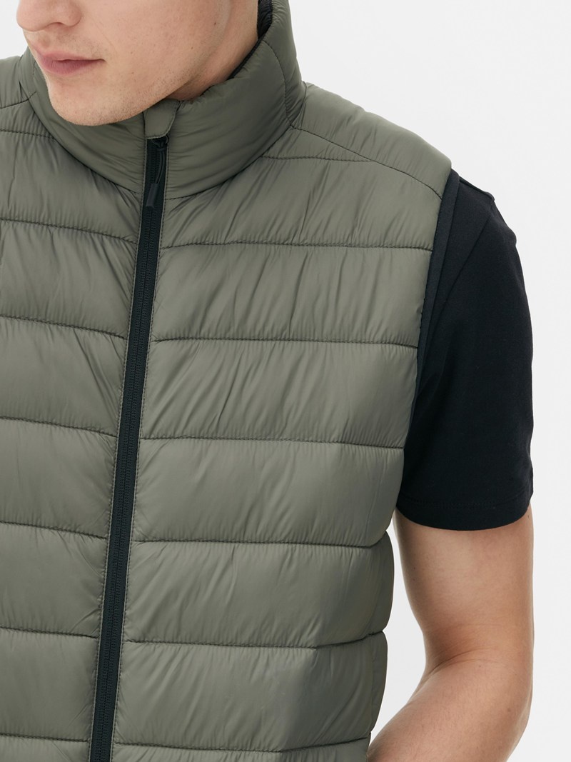 Winter Primark Zip Puffer Vest Hombre Verde Oliva | 8591NIQTG