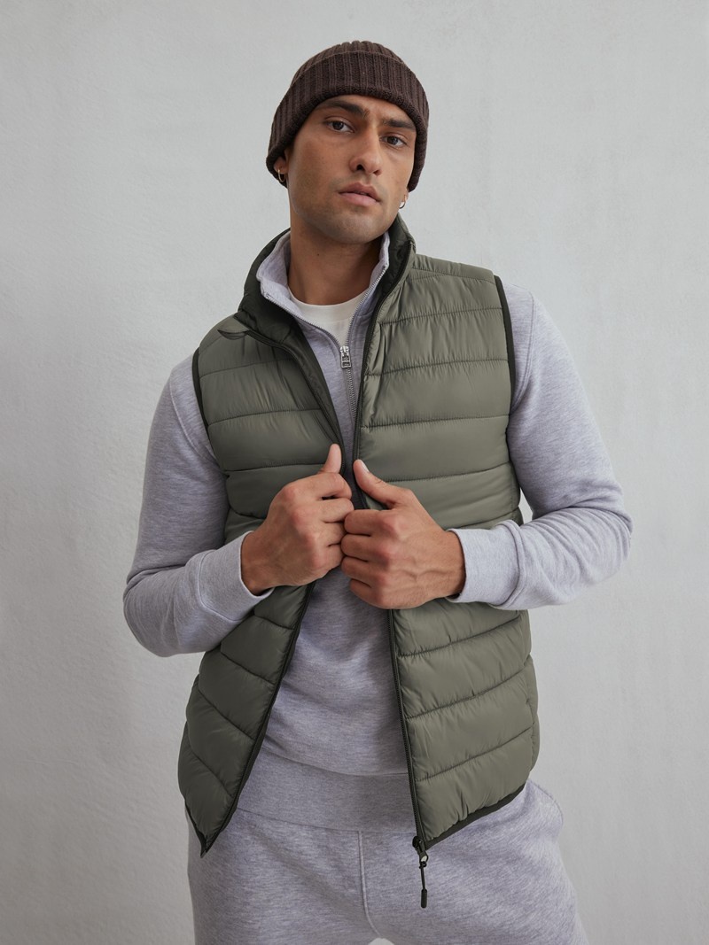 Winter Primark Zip Puffer Vest Hombre Verde Oliva | 8591NIQTG