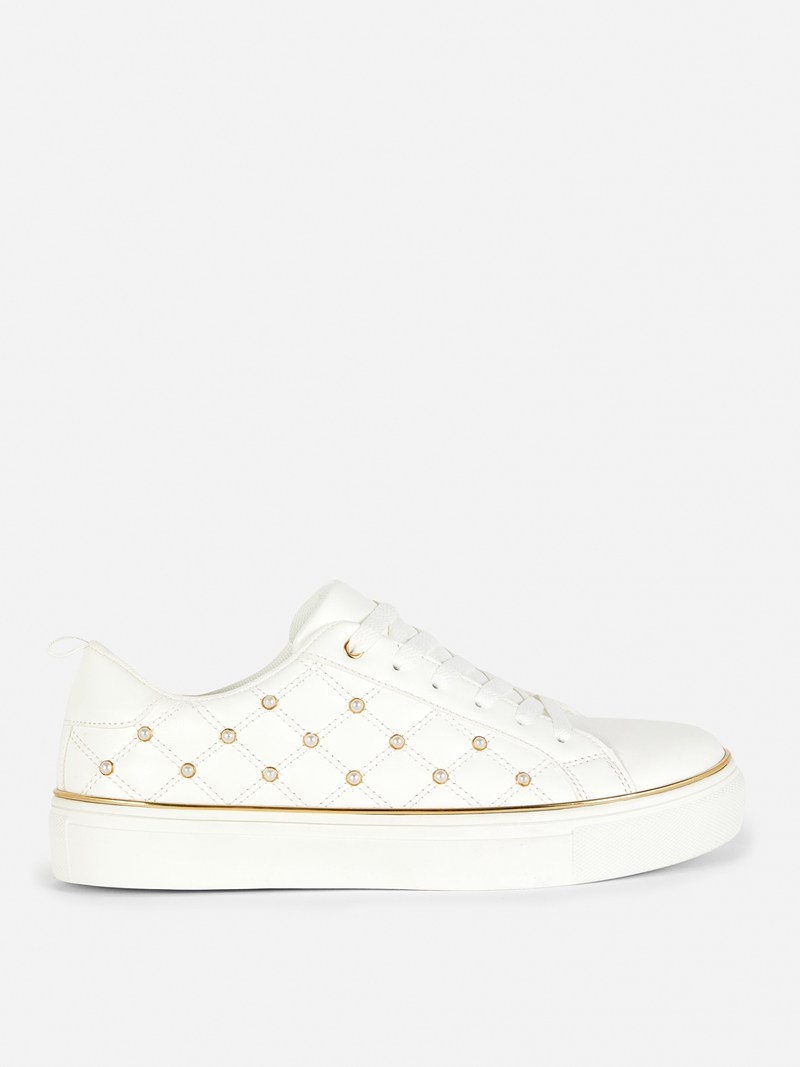 Zapatillas Primark Faux Pearl Studdeds Mujer Blancas | 7419TNWQF