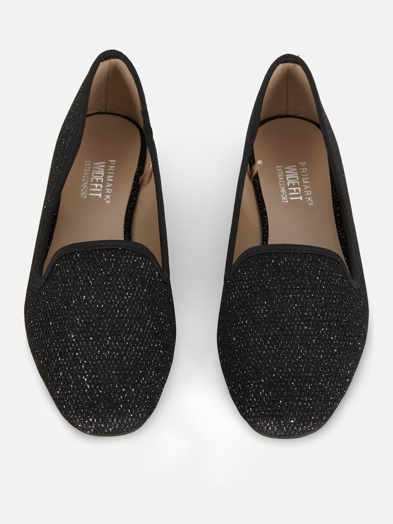 Zapatos Planos Primark Anchos Fit Glitter Pumps Mujer Negras | 7108UILPD