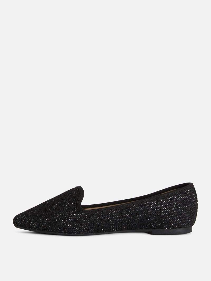 Zapatos Planos Primark Anchos Fit Glitter Pumps Mujer Negras | 7108UILPD