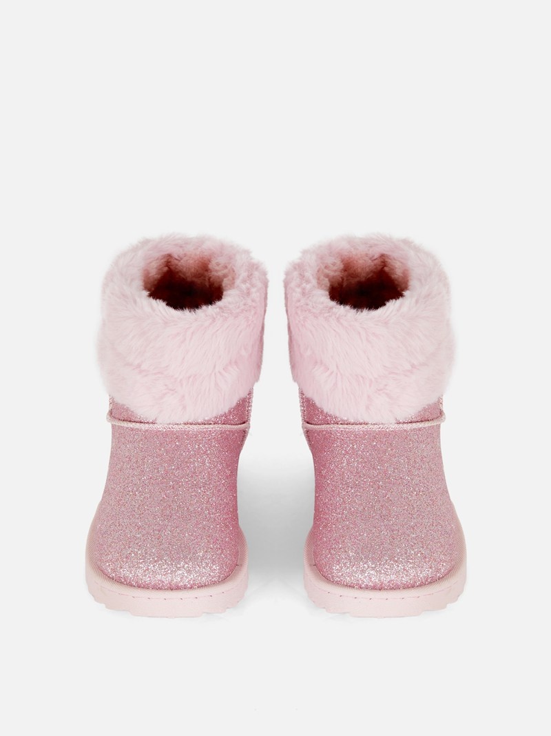 Zapatos Primark Faux Fur Trim Glitter Niños Rosas | 0468MCKZL