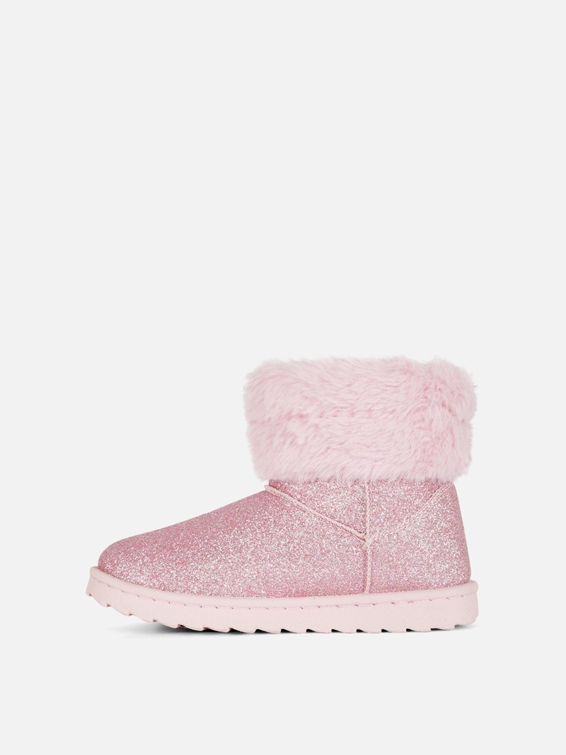 Zapatos Primark Faux Fur Trim Glitter Niños Rosas | 0468MCKZL