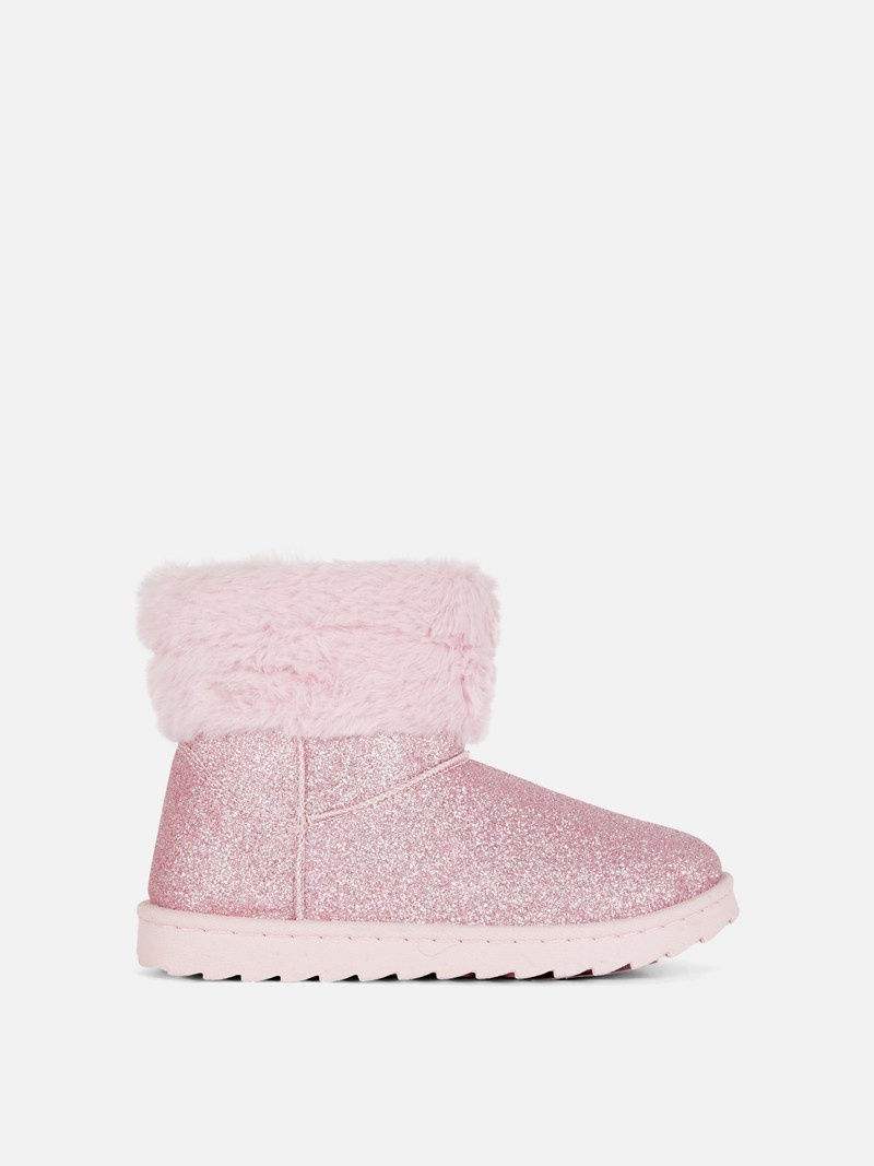 Zapatos Primark Faux Fur Trim Glitter Niños Rosas | 0468MCKZL